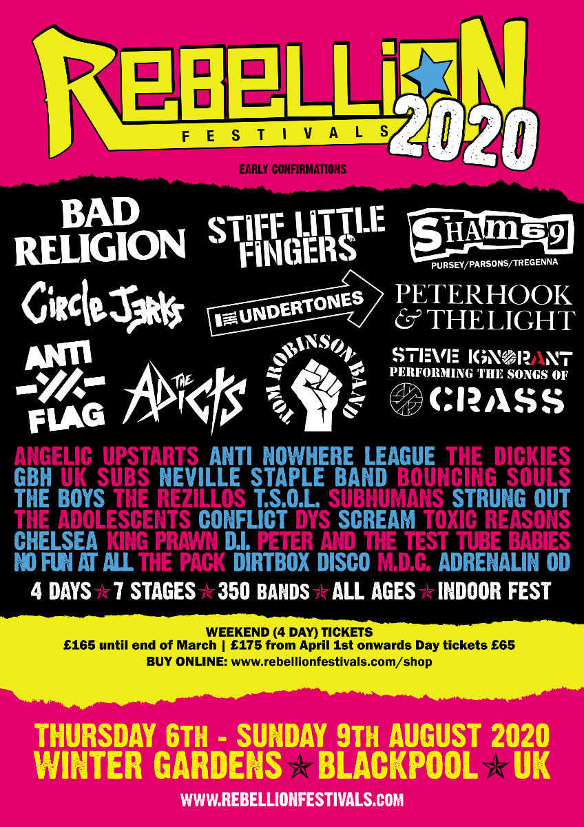 FESTIVAL NEWS Rebellion Festival 2020 6th9th August Blackpool